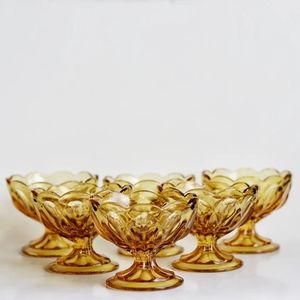Vintage Amber Glass Cups - set of 6